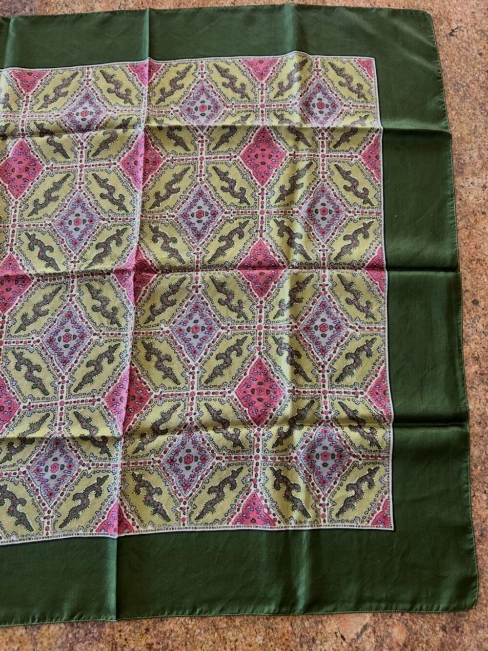 Vintage Liberty of London Green Border Silk Scarf - Picture 3 of 12